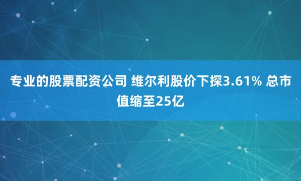 专业的股票配资公司 维尔利股价下探3.61% 总市值缩至25亿