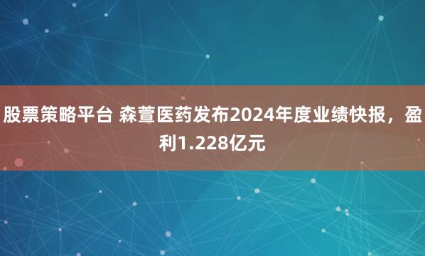 股票策略平台 森萱医药发布2024年度业绩快报，盈利1.228亿元